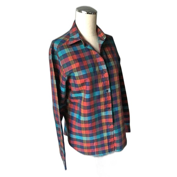 Miss B Jewel Tone Red Teal Plaid Long Sleeve Button-Front Shirt - Size 11/12 - Picture 2 of 9